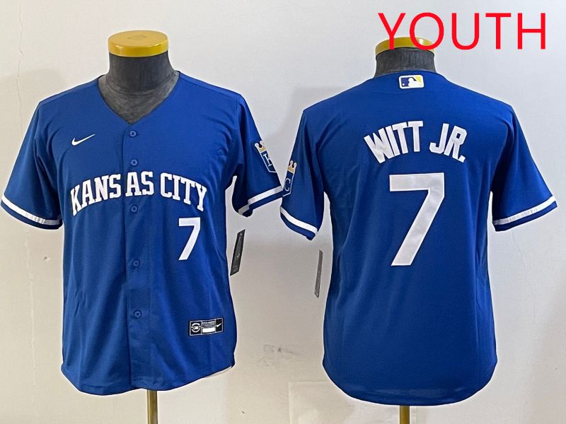 Youth Kansas City Royals 7 Witt jr Blue Game 2025 Nike MLB Jersey style 1